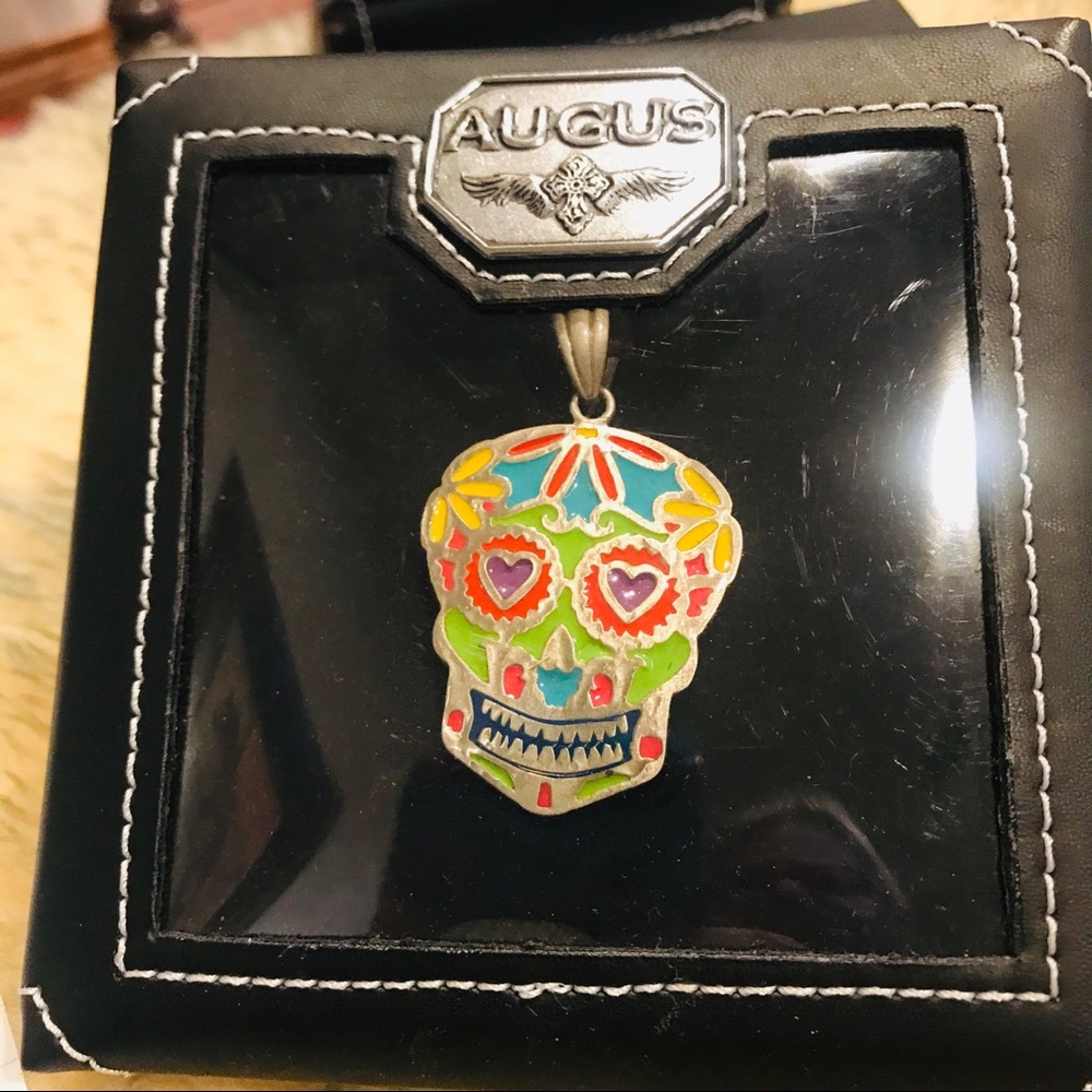 Augus Sugar Skull Charm on Leather necklace